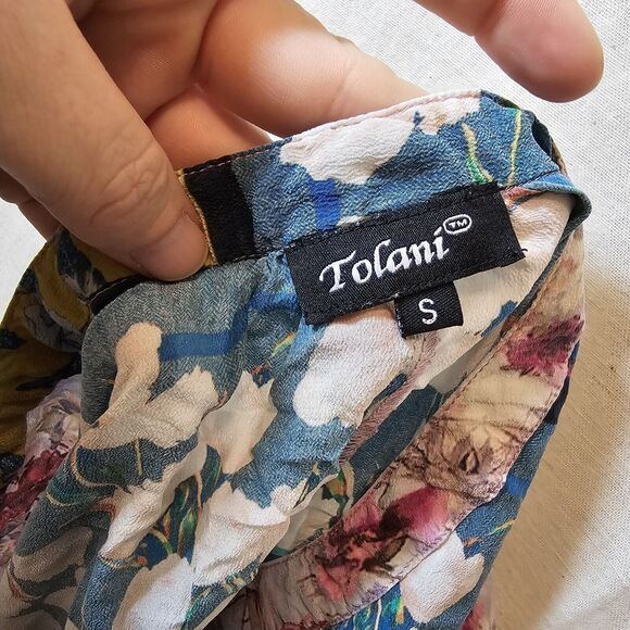 Tolani Top Womens S 100% Silk Multicolor Floral Print Dolman Sleeve V-Neck Boho - Picture 7 of 10